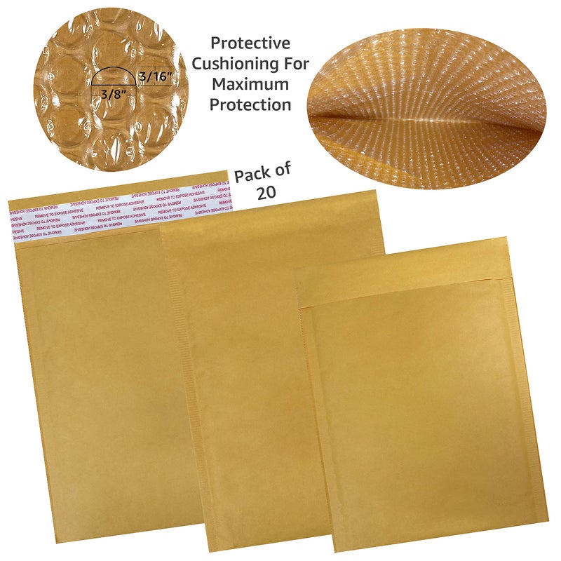 Uboxes StarBoxes 20 Kraft Bubble Mailers 6x10" - #0 Self-Sealing Padded Envelopes Bags,Yellow - Image 2